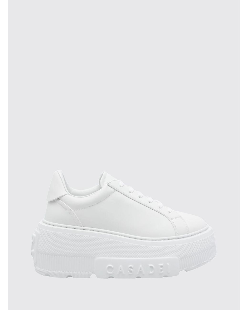Casadei White Nexus Smooth Leather Platform Wedge Sneakers