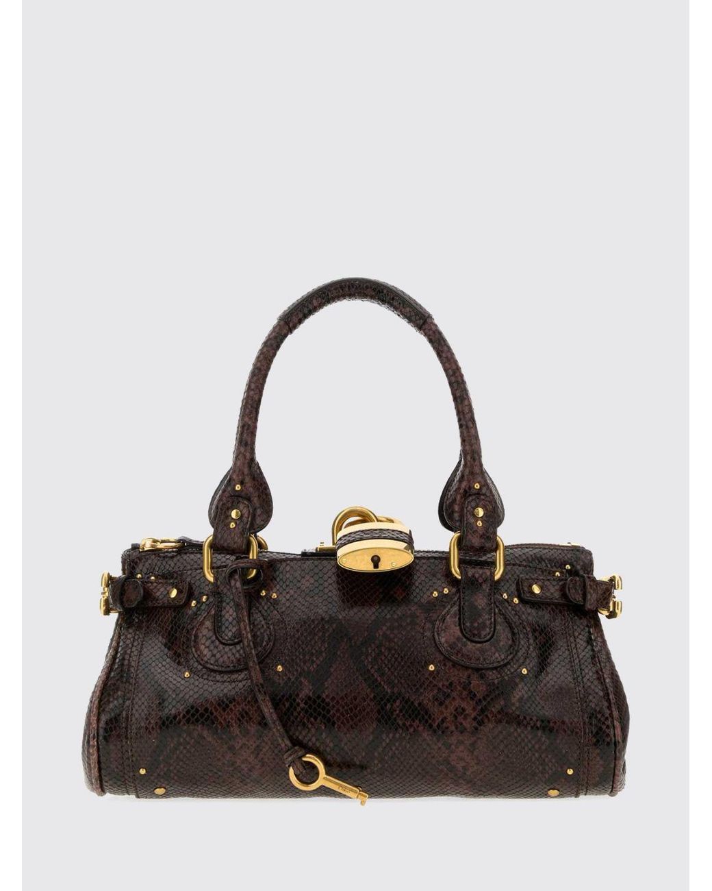 Chloé Black ChloÉ Paddington Python-Print Leather Handbag With Padlock
