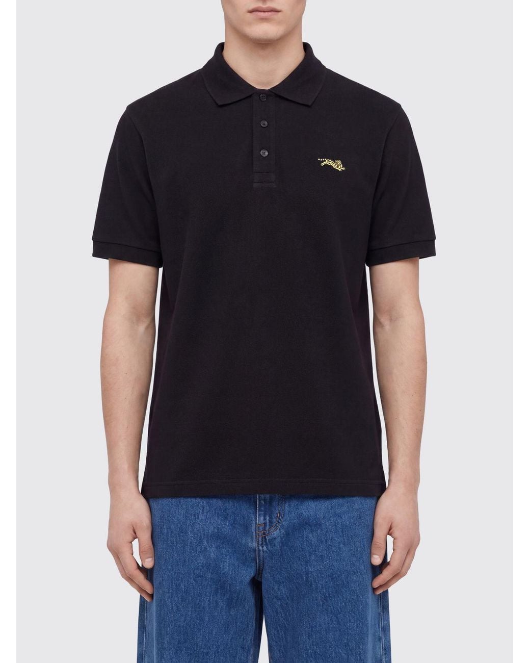 KENZO Black Logo Patch Short-Sleeved Cotton Polo Shirt for men
