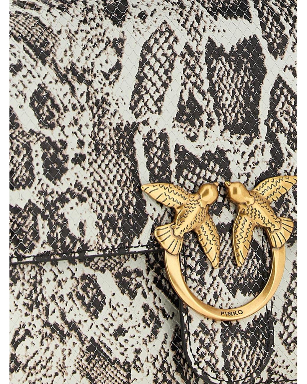 Pinko White Love Bag Python-Print Leather Handbag With Love Birds Logo