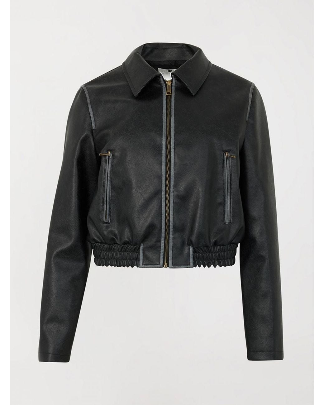 Twinset Gray Short Synthetic Leather Jacket With Zip Closure And Elasticated Hem