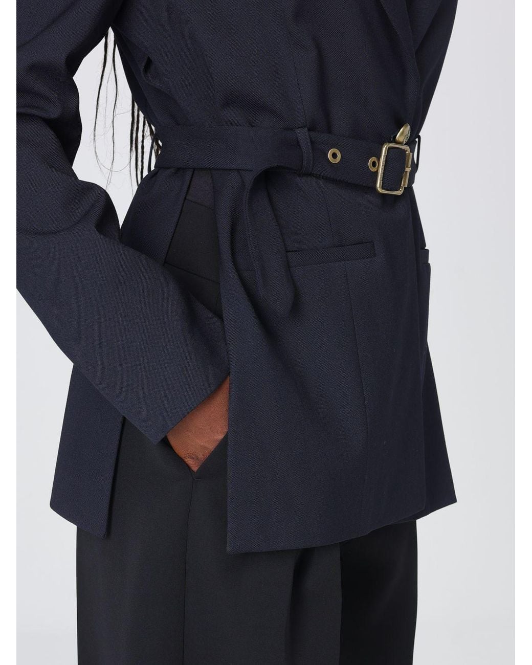Pinko Blue Slim Fit Single-Breasted Wool Blend Blazer With Waist Belt