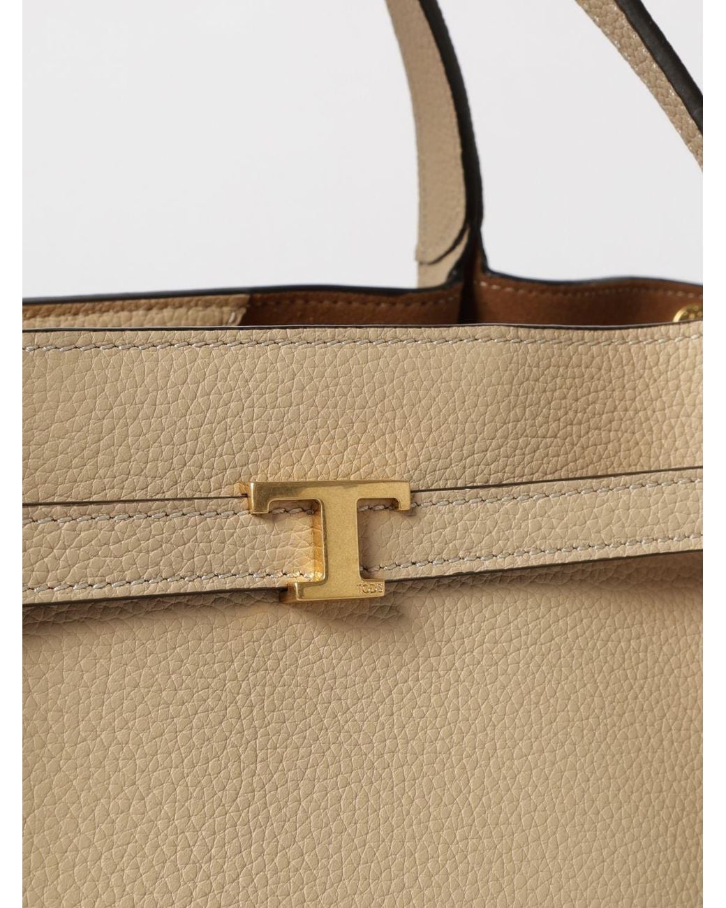 Tod's Natural T Signature Grained Leather Handbag With T Timeless Logo