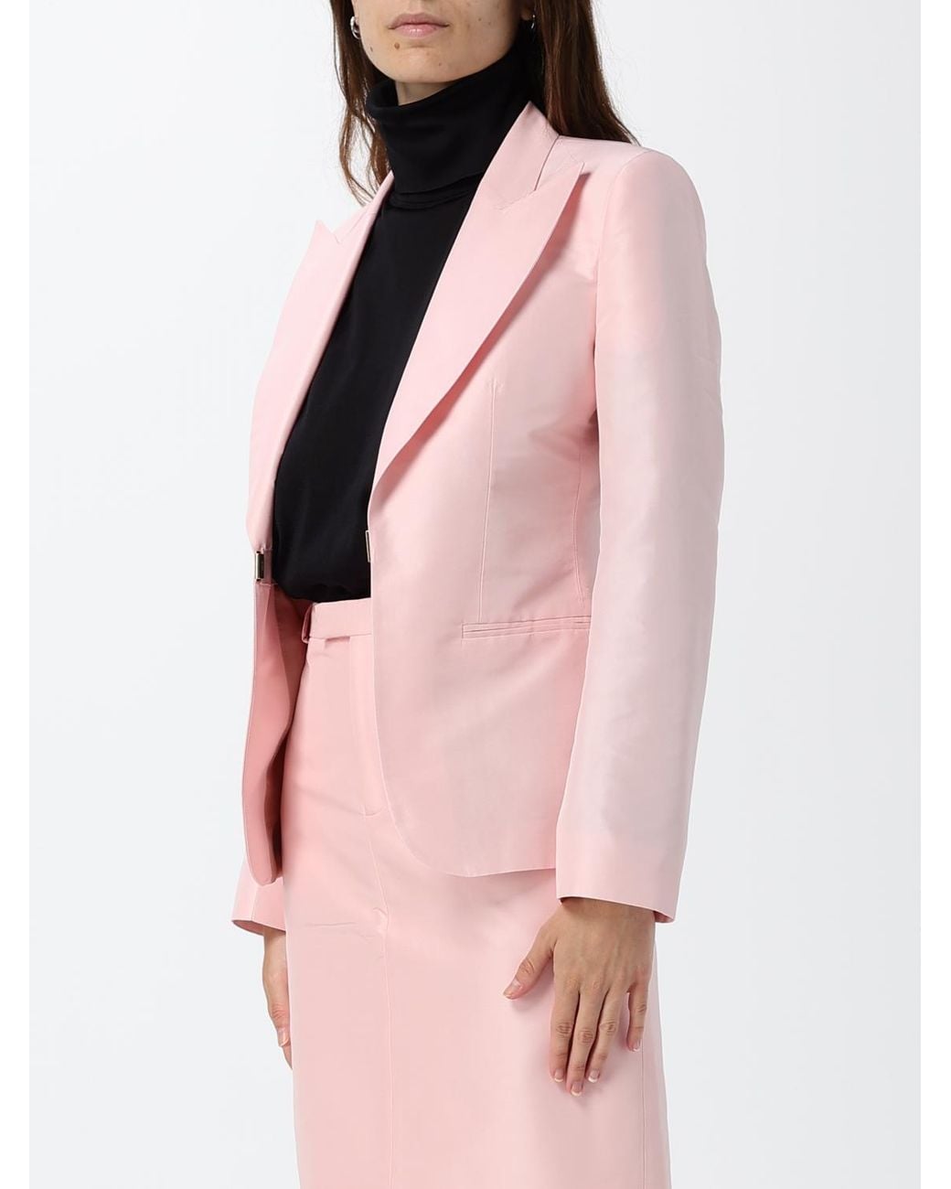 Gucci Pink Cropped Single-Breasted Silk Blazer With Peak Lapels