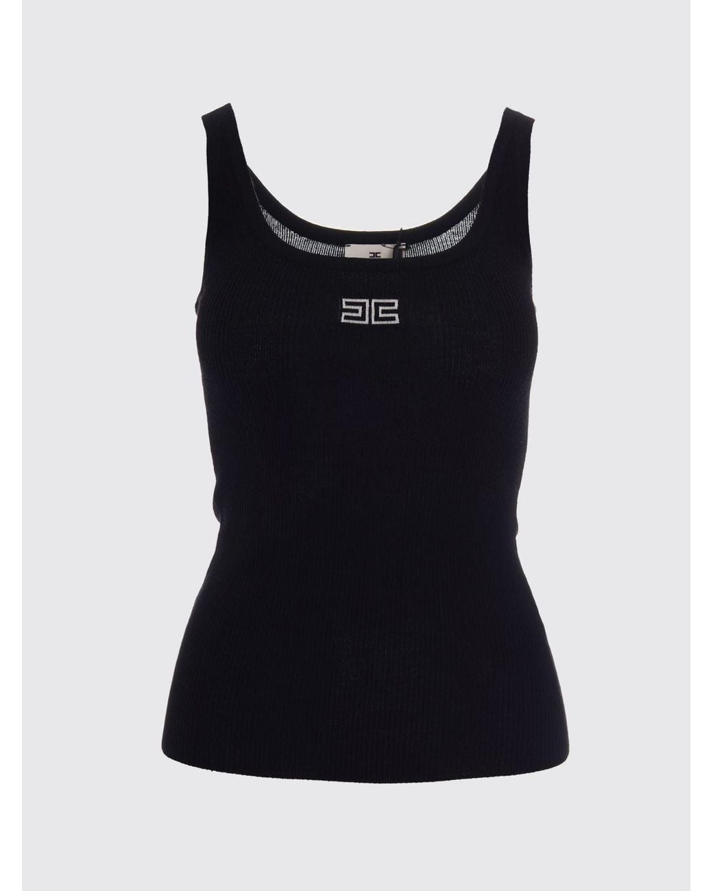 Elisabetta Franchi Black Slim Fit Wool Knit Top With Embroidered Logo