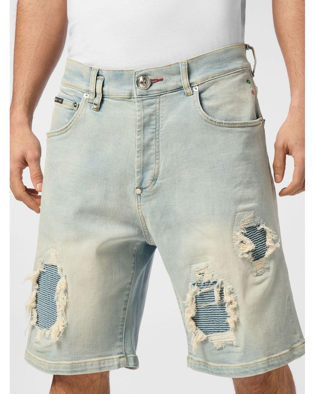 Philipp Plein Gray Five-Pocket Distressed Denim Shorts With Worn-Out Effect for men