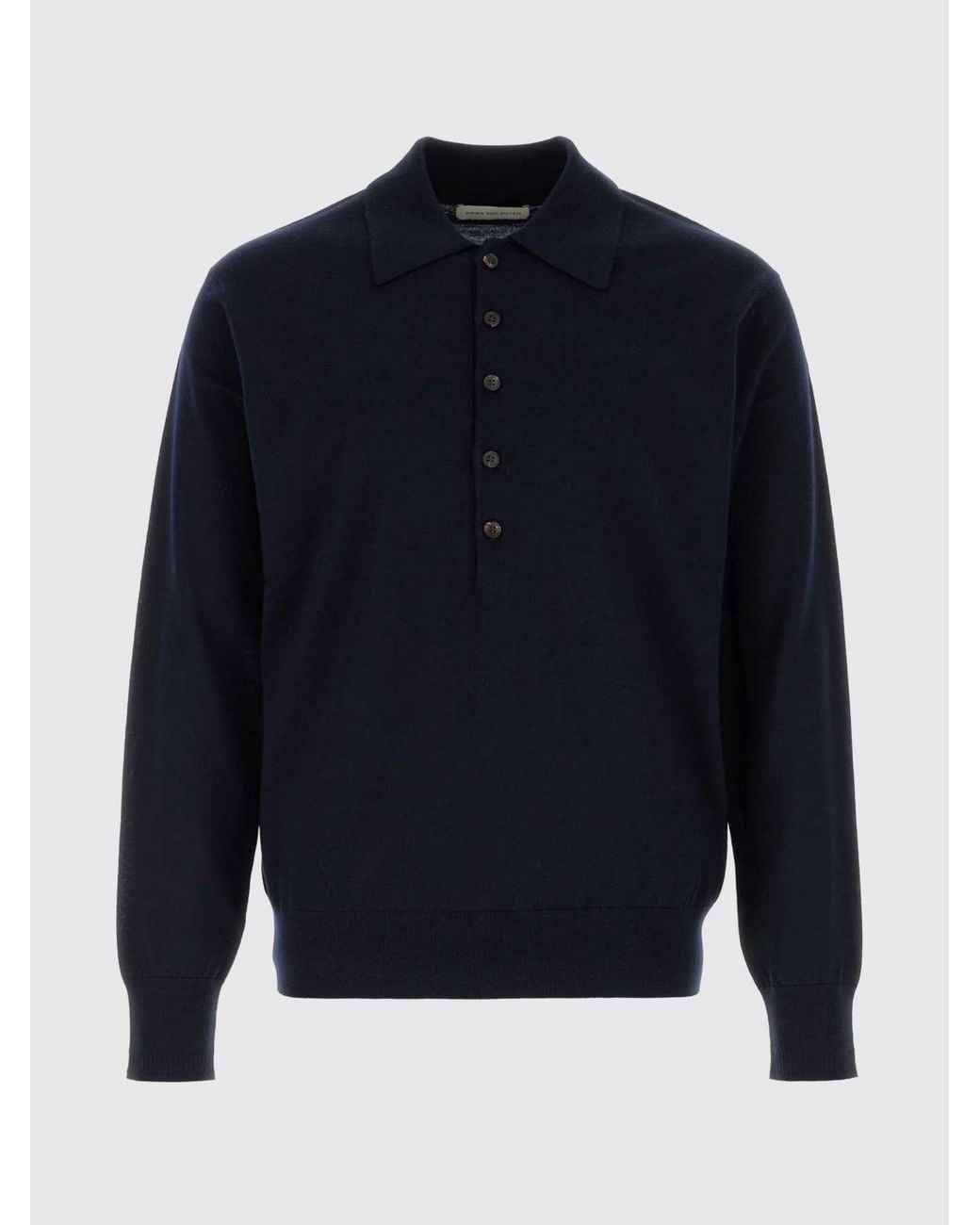 Dries Van Noten Blue Long-Sleeved Knitted Polo for men