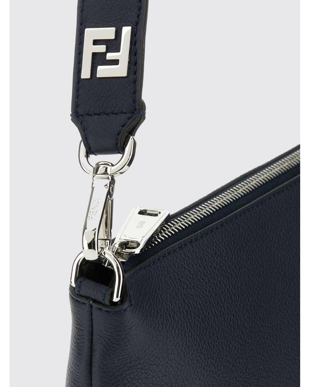 Fendi Blue After Leather Shoulder Bag With Embossed Logo And Adjustable Handle for men
