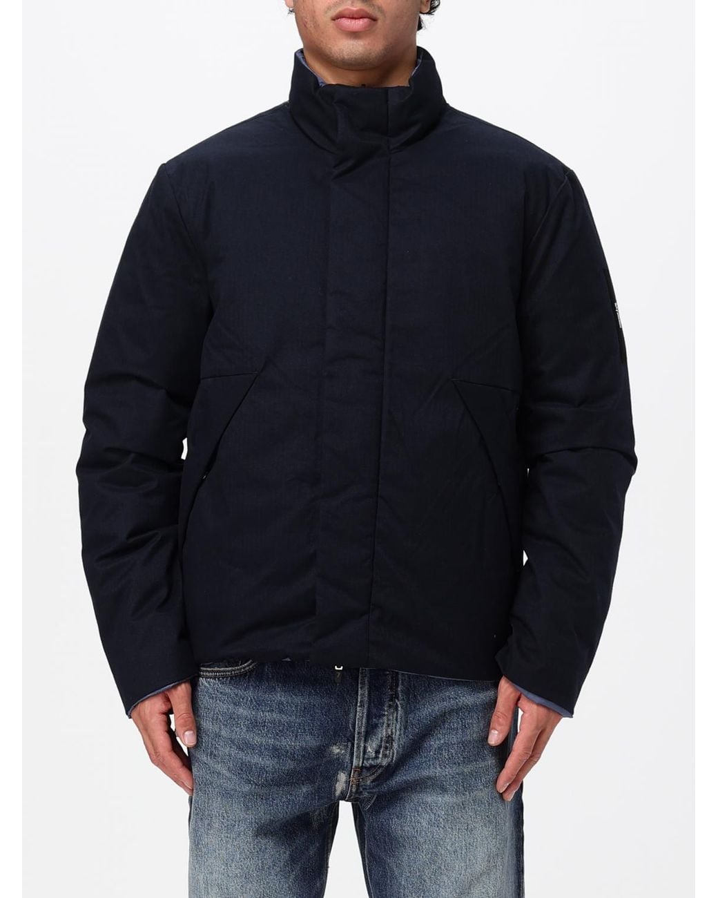 EA7 Blue Reversible Short Nylon Puffer Jacket With High Neck for men
