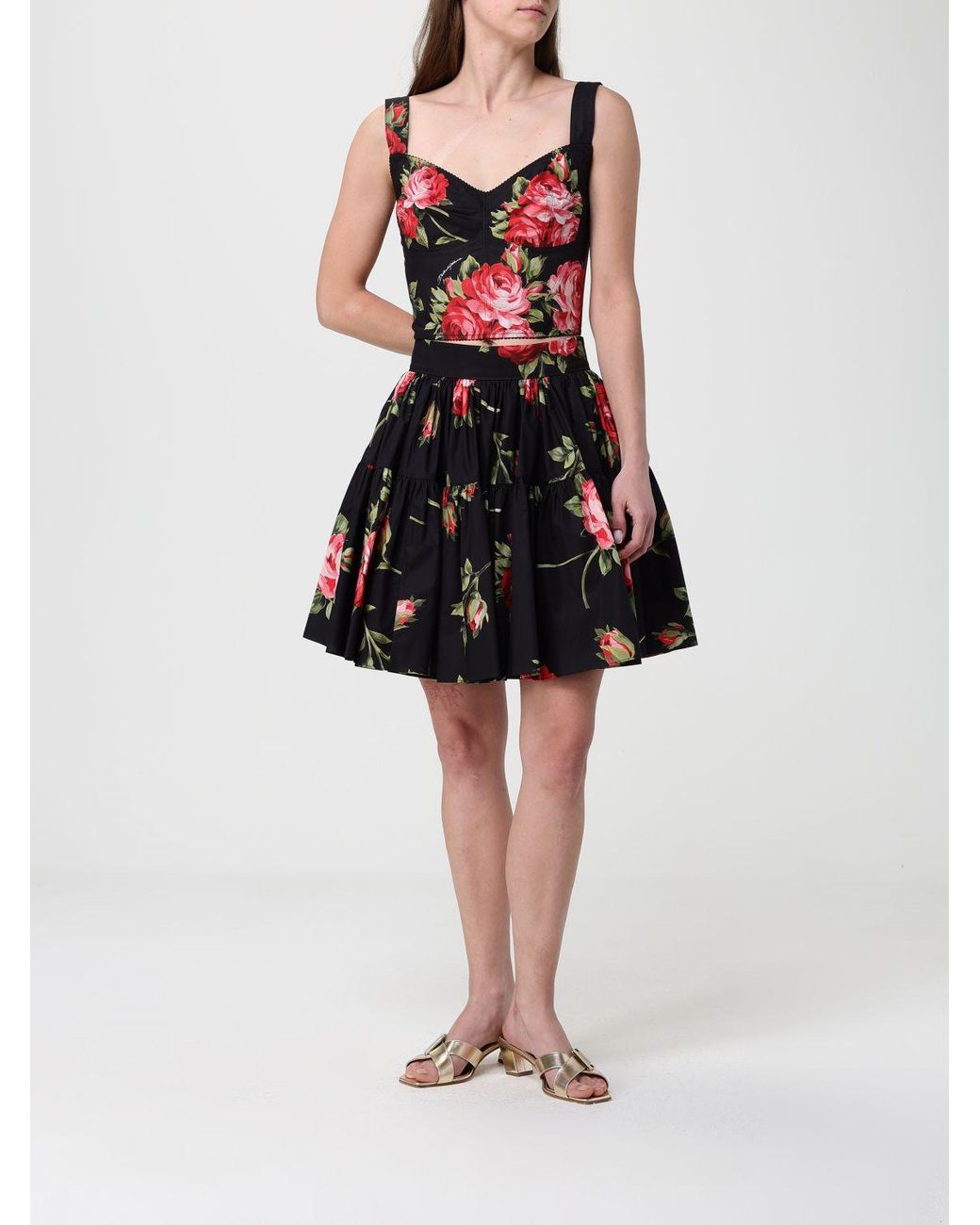 Dolce & Gabbana Red Dolce &Amp Gabbana Floral Cotton Blend Corset Top