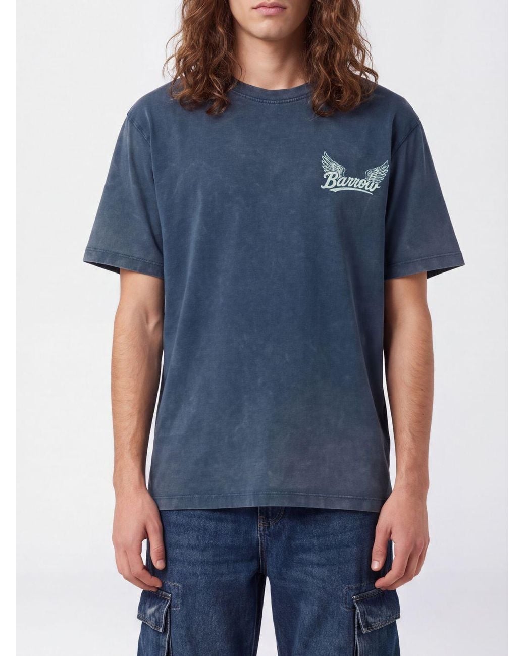 Barrow Blue Graphic Print Cotton T-Shirt With Crew Neck for men