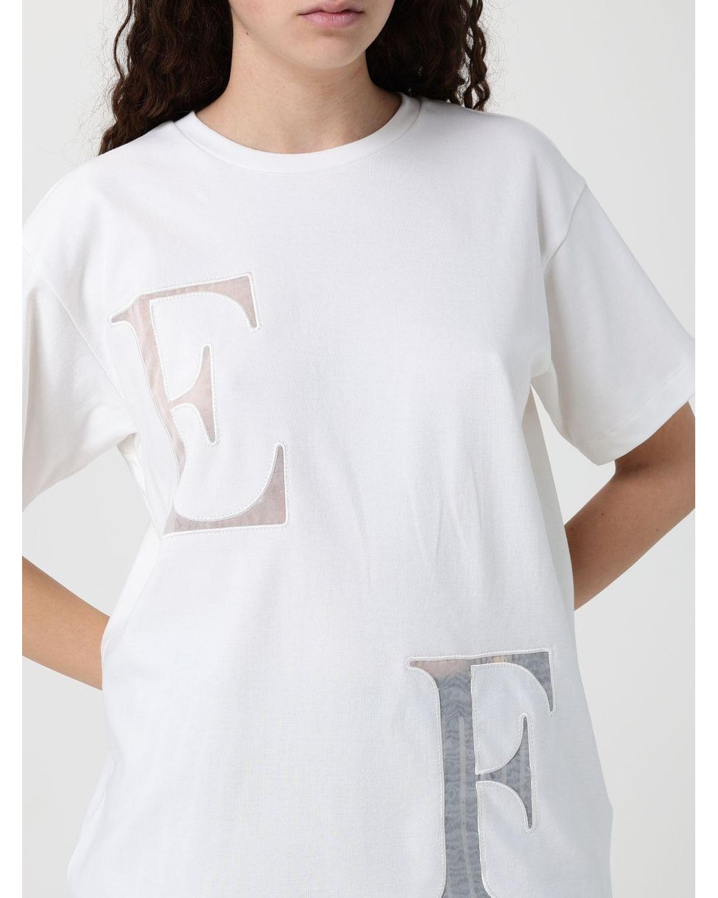 Elisabetta Franchi White Cotton T-Shirt With Lettering