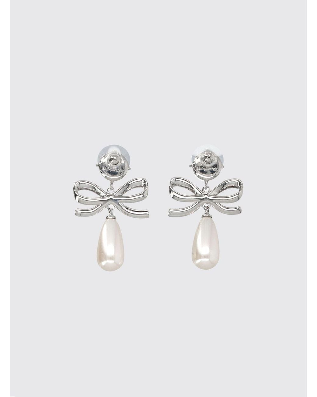 Self-Portrait Metallic Bow Drop Earrings With Crystals And Faux Pearls