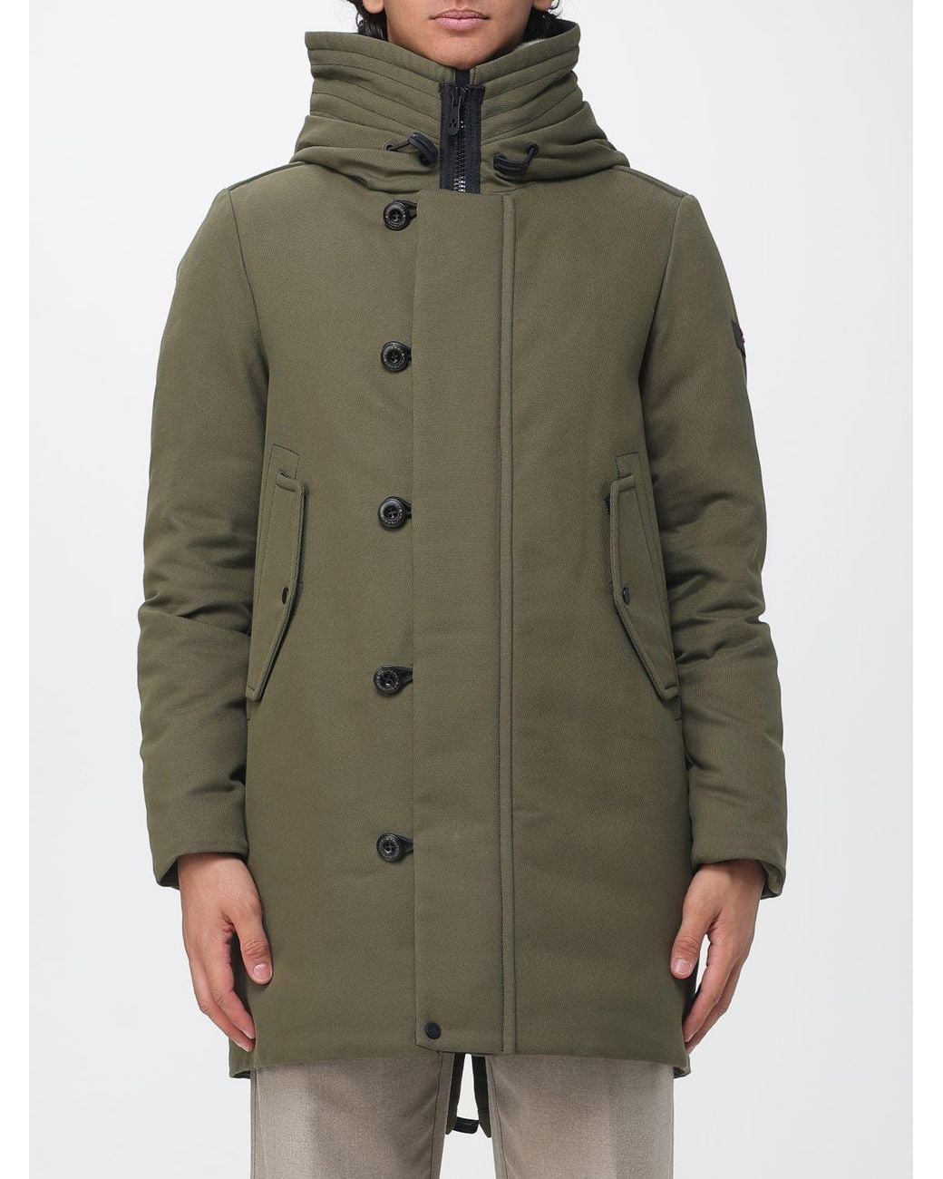 Peuterey Green Kasa Ki Water-Repellent Knee-Length Parka With Fur Collar for men