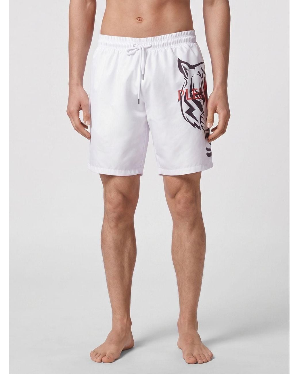 Philipp Plein White Nylon Swim Trunks With Contrasting Printed Logo for men