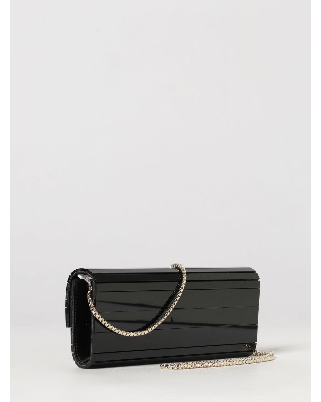 Jimmy Choo Black Sweetie Rigid Plexy Clutch With A Metal Mesh Shoulder Strap