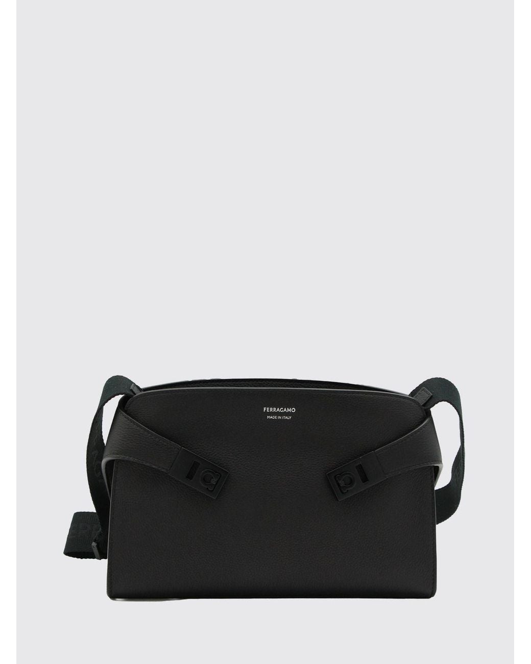 Ferragamo Black Hug Smooth Calfskin Leather Messenger Bag for men