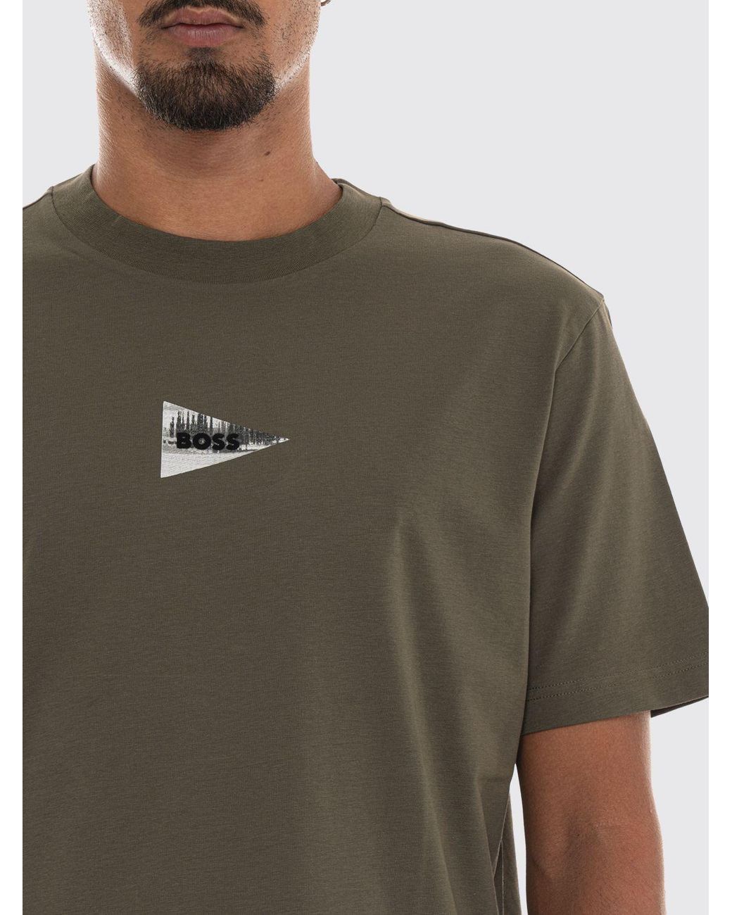 Boss Green Cotton T-Shirt With Contrasting Graphic Print And Logo for men