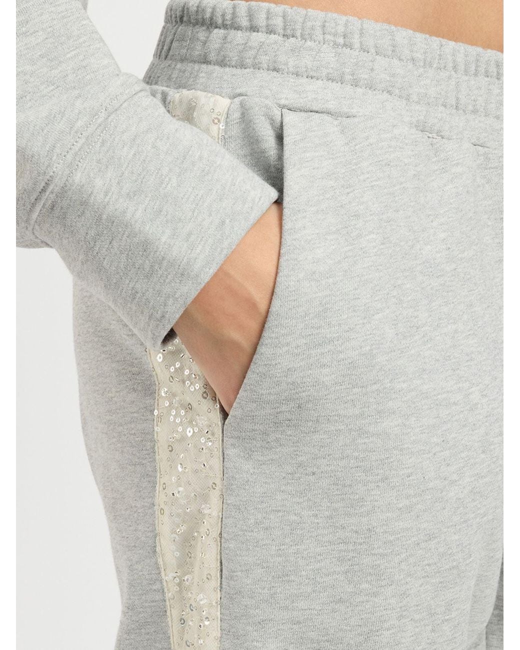 Twinset Gray Cotton Blend Jogging Trousers With Sequin Embroidery And Elastic Waist