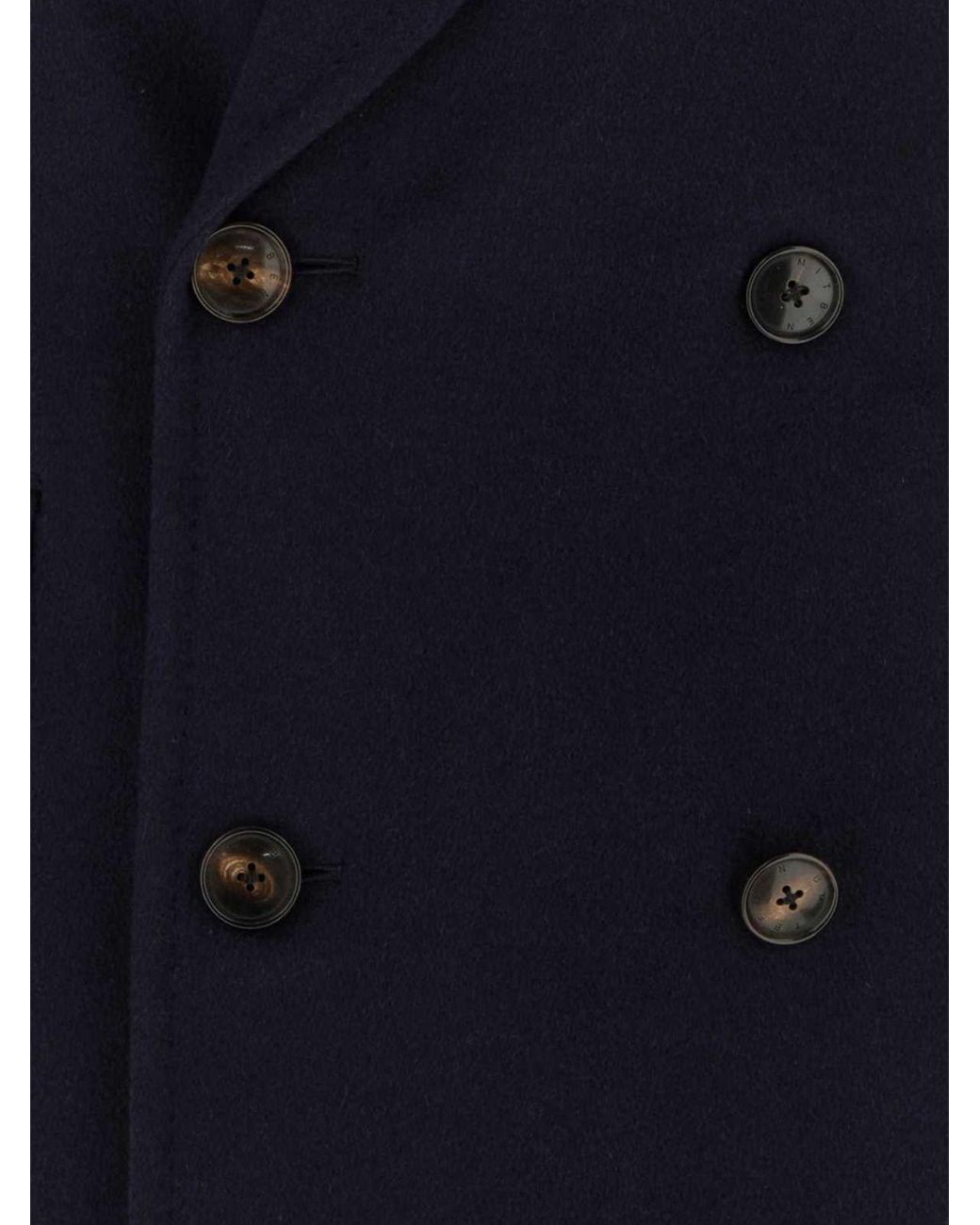 Umit Benan Blue Long Double-Breasted Pure Cashmere Coat With Classic Lapels for men