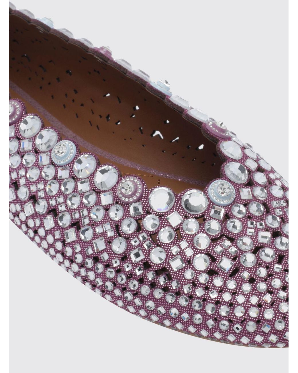 Kurt Geiger Purple Crystal-Embroidered Leather Ballet Flats