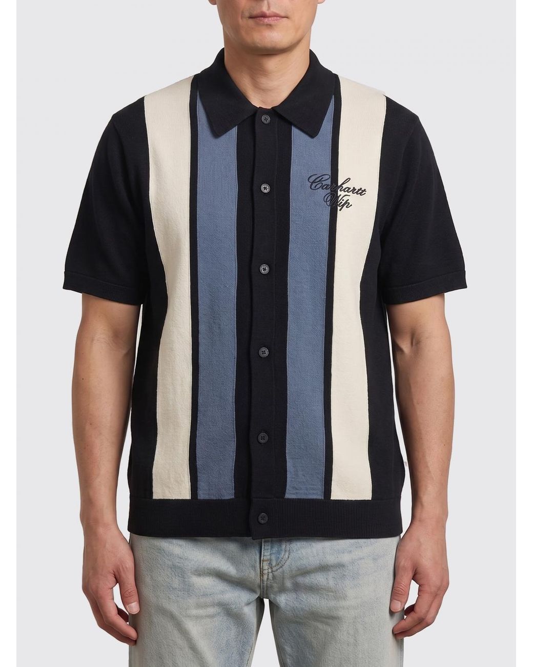 Carhartt Black Striped Short-Sleeve Cotton Knit Shirt for men