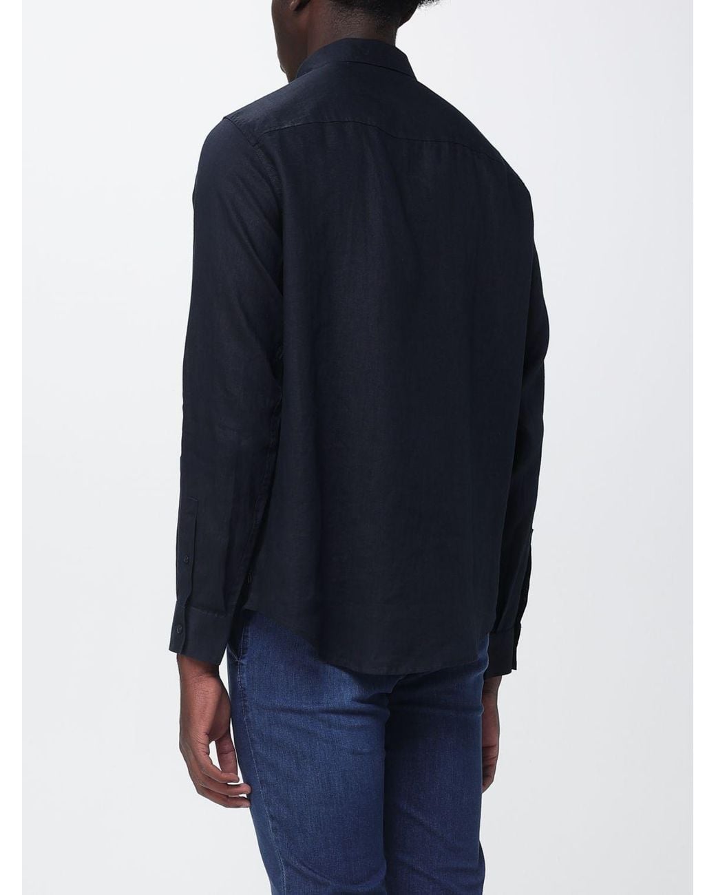 ARMANI EXCHANGE Blue Linen Basic Shirt for men