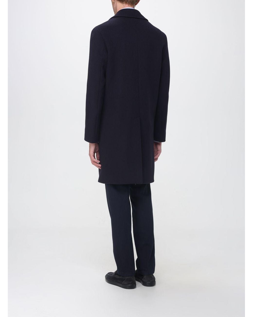 Manuel Ritz Blue Double-Breasted Wool Coat With Classic Lapels And Knee Length for men