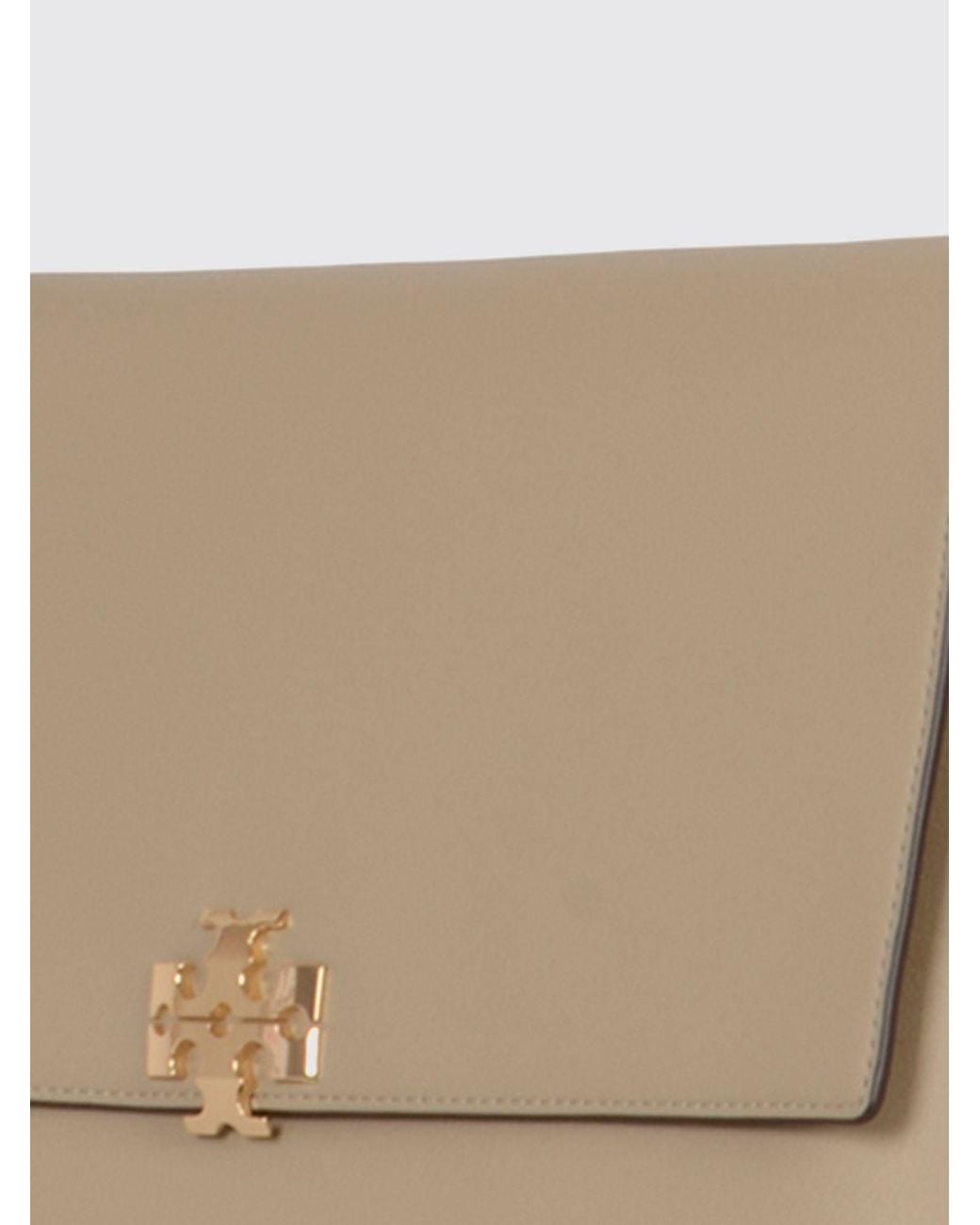 Tory Burch Natural Charlie Large Smooth Leather Shoulder Bag With Double T Logo