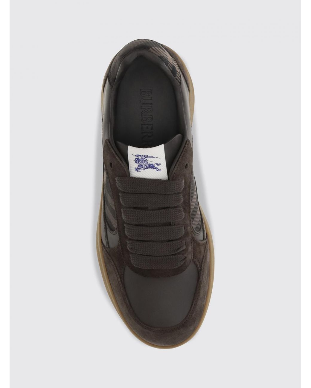 Burberry Brown Terrace Calfskin Trainers With Check Inserts for men