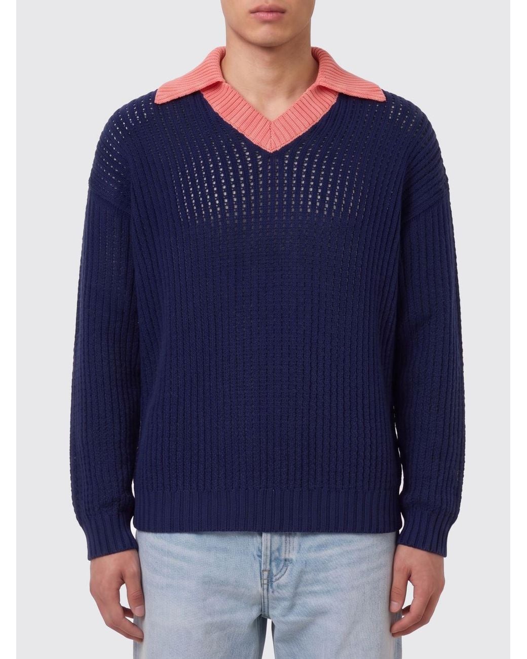 Fendi Blue Knitted Cotton Polo Shirt for men