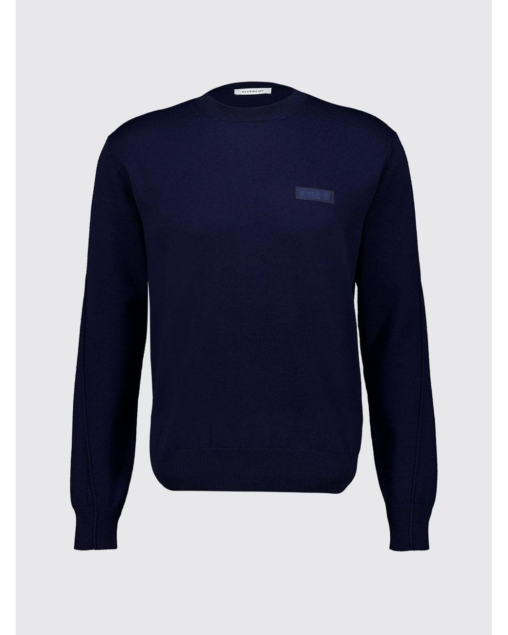 Givenchy Blue Crewneck Pure Wool Jumper With Tonal Logo for men