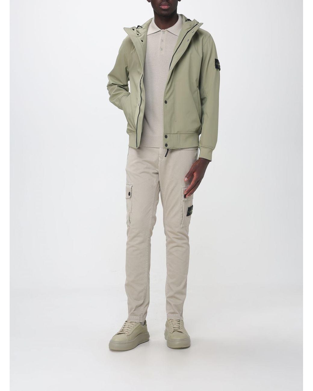 Stone Island Natural Stretch Organic Cotton Cargo Trousers With Compass Logo for men