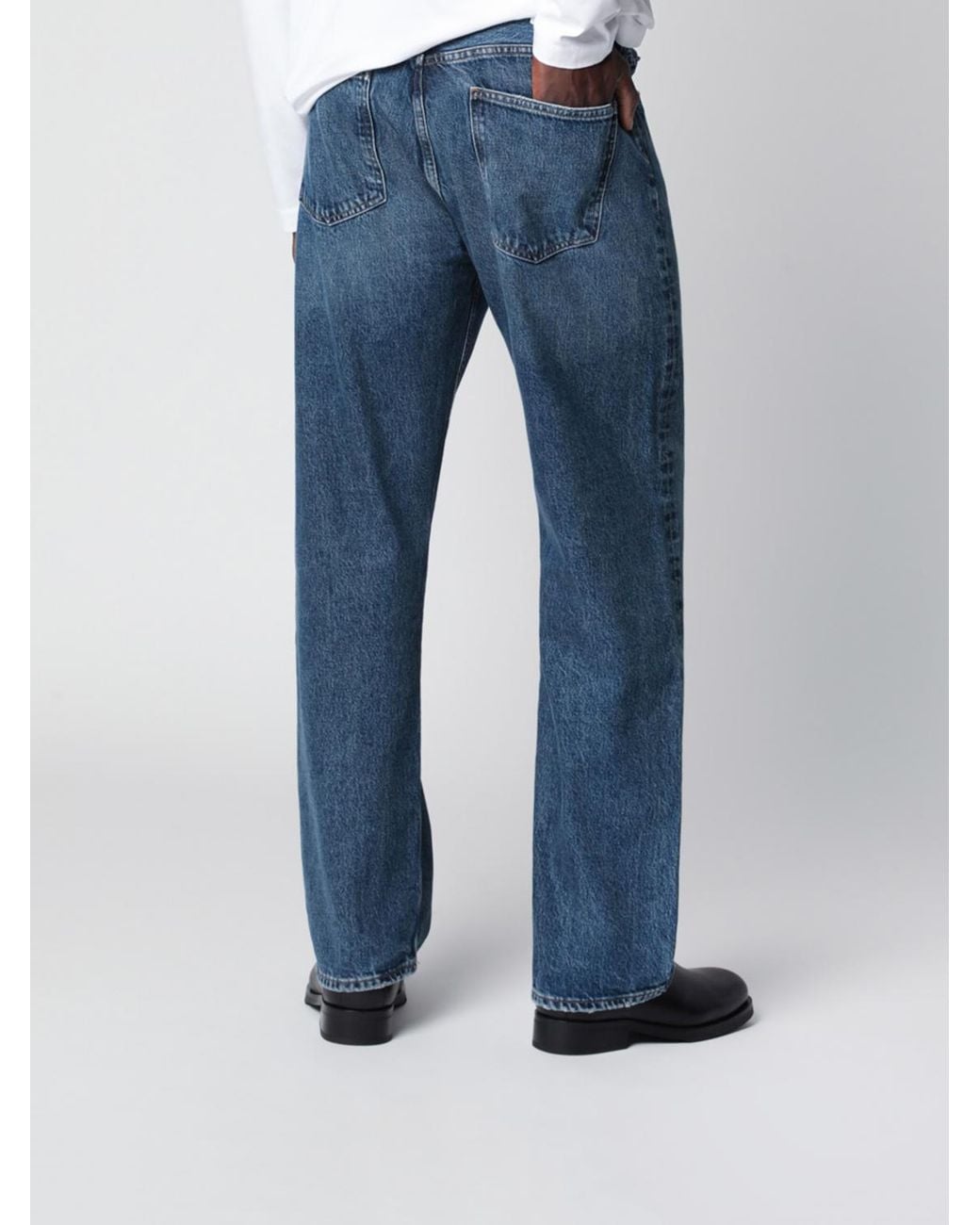 Agolde Blue 90's Straight Cotton Jeans With Button Closure for men
