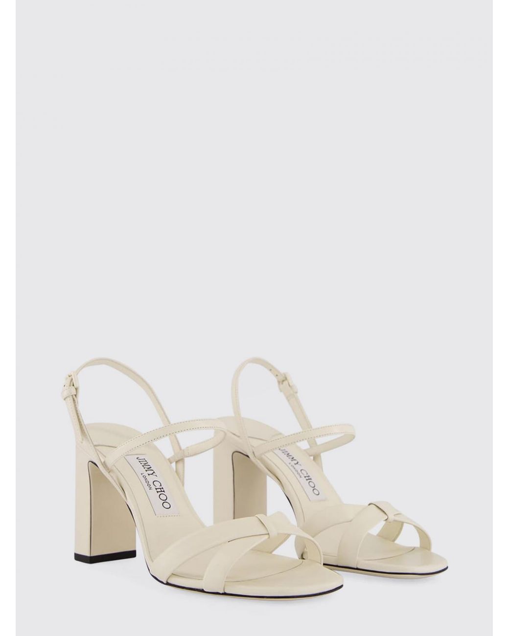 Jimmy Choo Natural Elsy Nappa Leather Sandals With High Block Heel And Open Toe