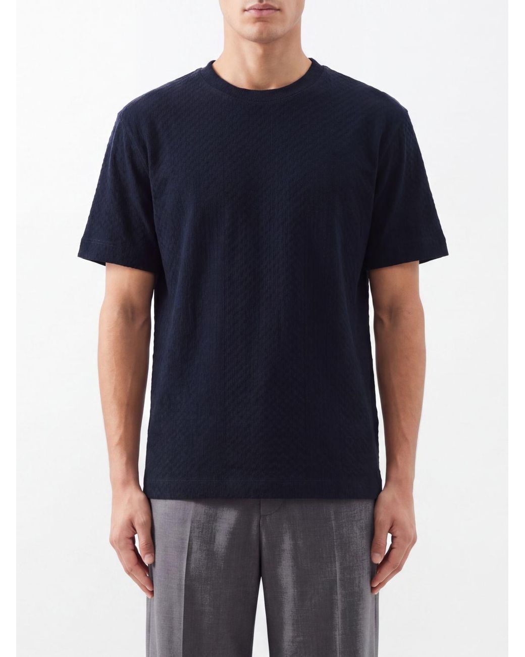 Emporio Armani Blue Crew-Neck Cotton T-Shirt With Tone-On-Tone Logo for men