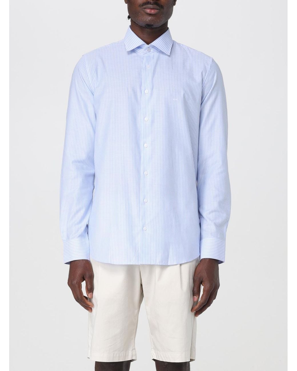 Michael Kors White Slim Fit Striped Dress Shirt for men