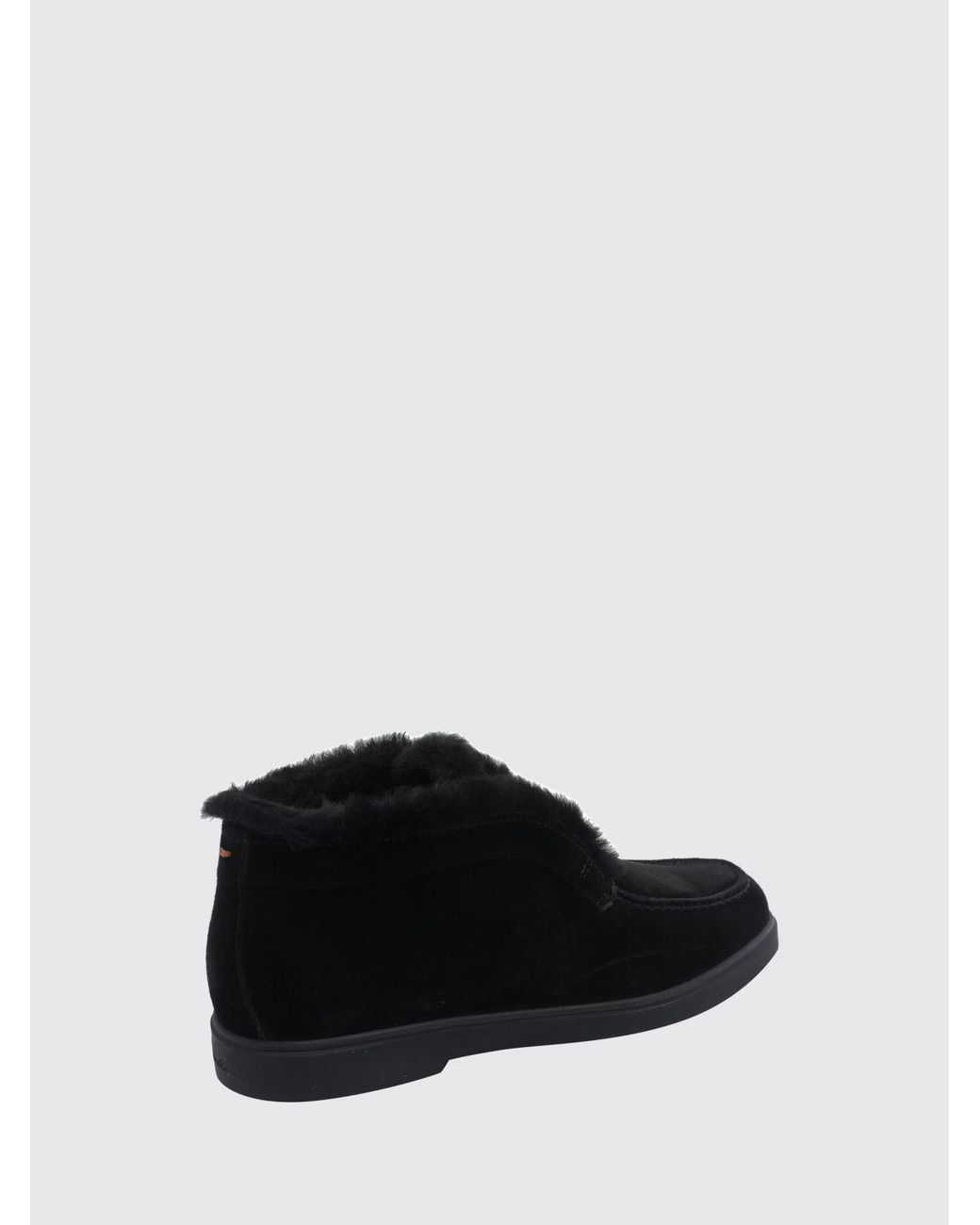 Santoni Black Suede Ankle Boots With Shearling Lining