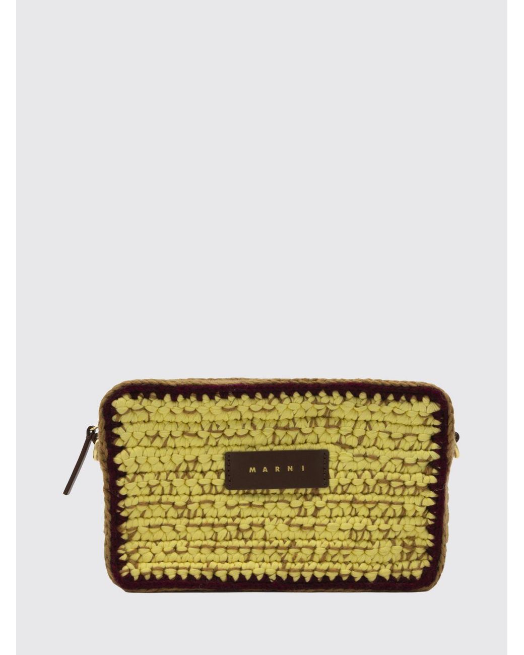 Marni Gray Small Crochet Wool Shoulder Bag With Adjustable Strap