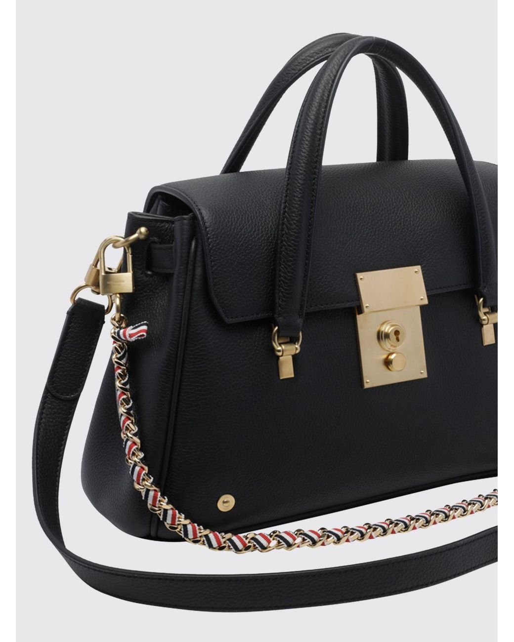 Thom Browne Black Bolton Grained Calf Leather Handbag With Shoulder Strap