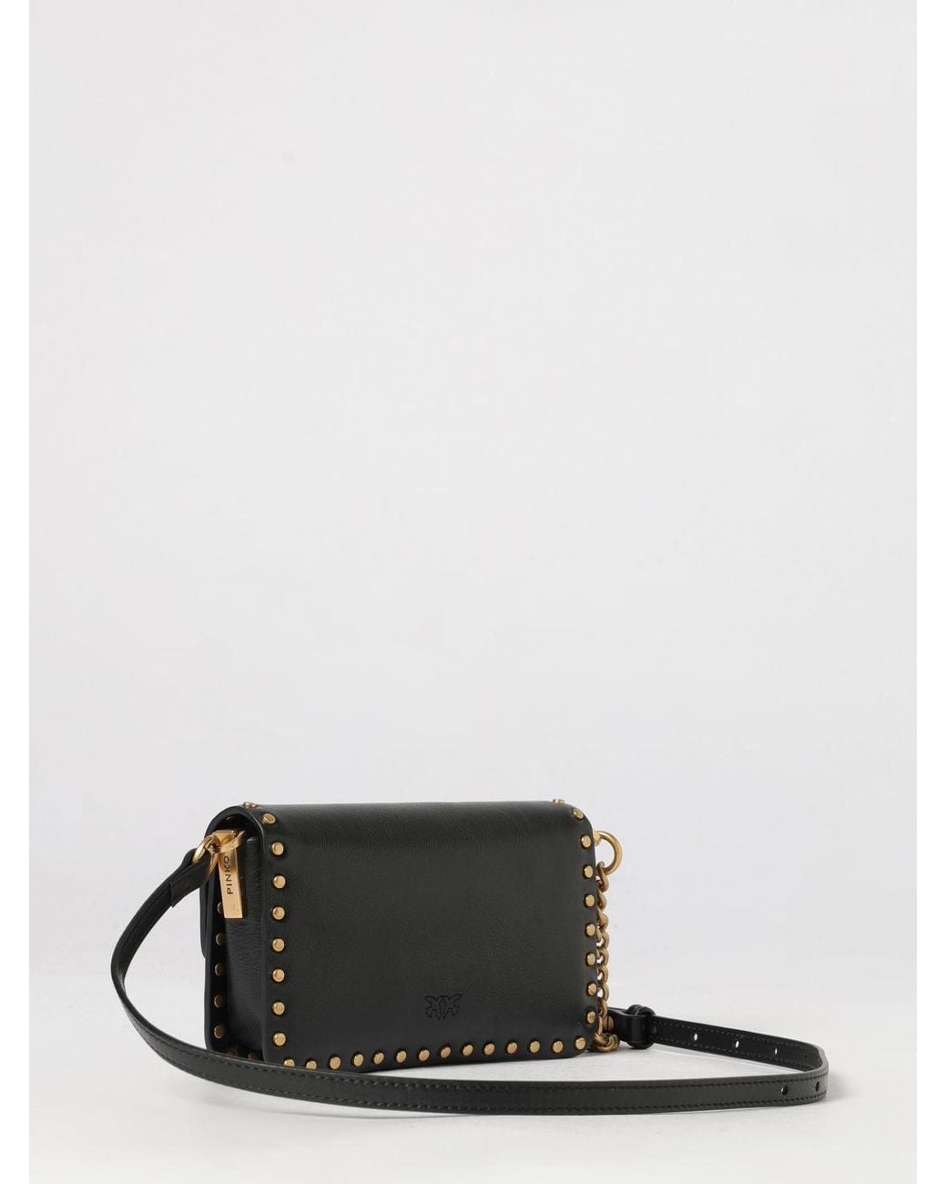 Pinko Gray Love Birds Calfskin Mini Crossbody Bag With Studs