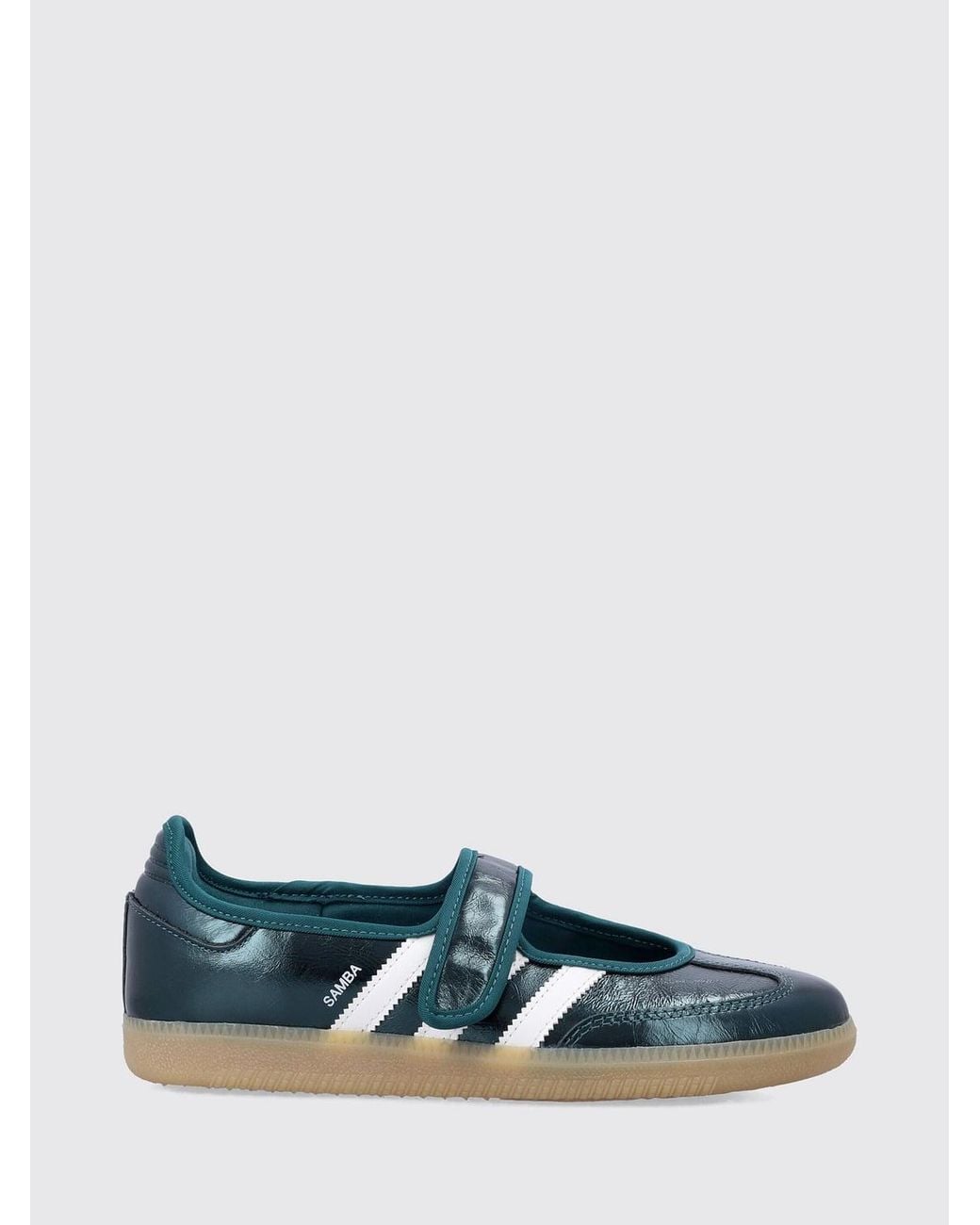 Adidas Originals Blue Samba Jane Laminated Leather Mary Jane Flats With Velcro Strap