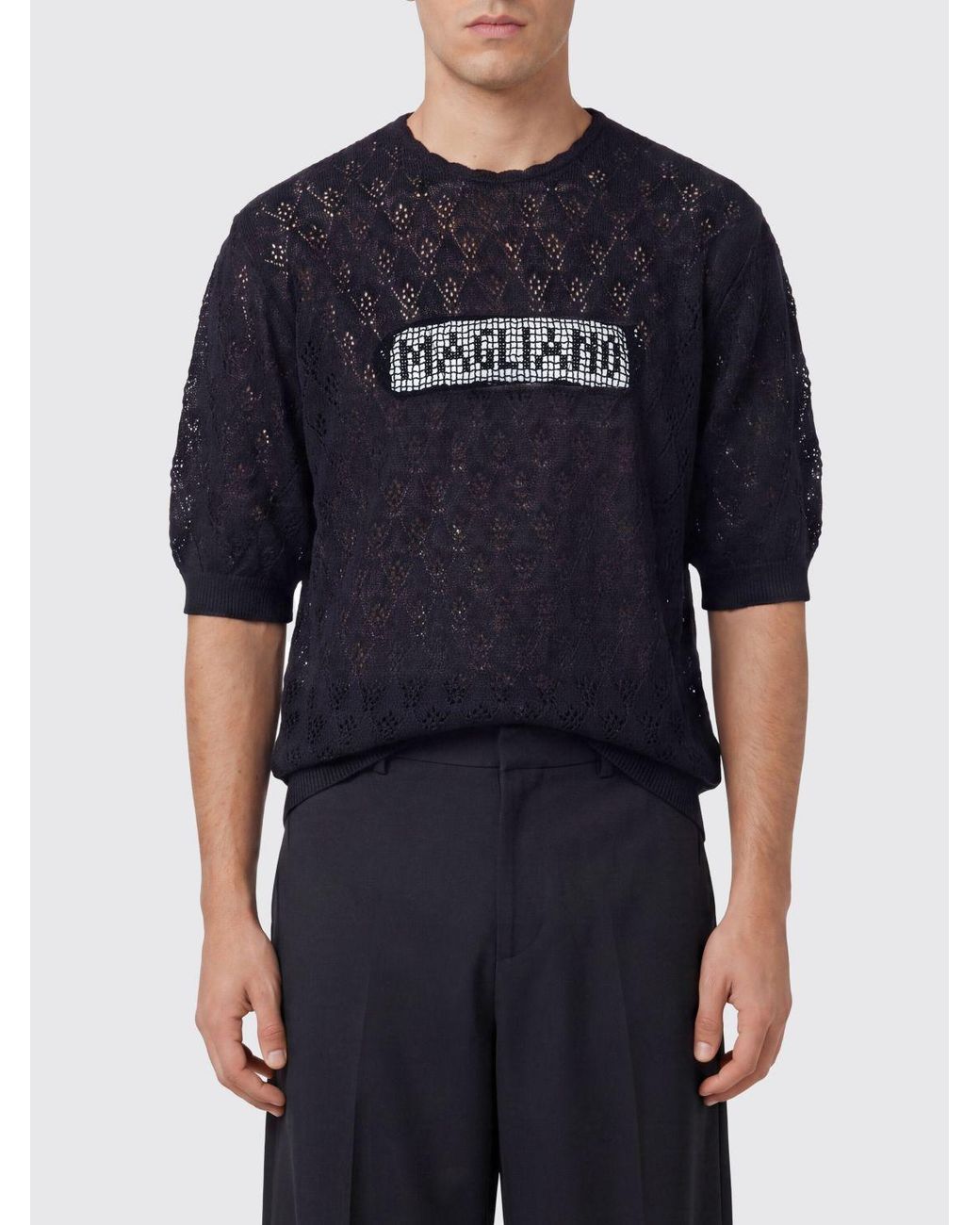 Magliano Blue Openwork Mohair Blend Crew-Neck Sweater With Jacquard Logo for men