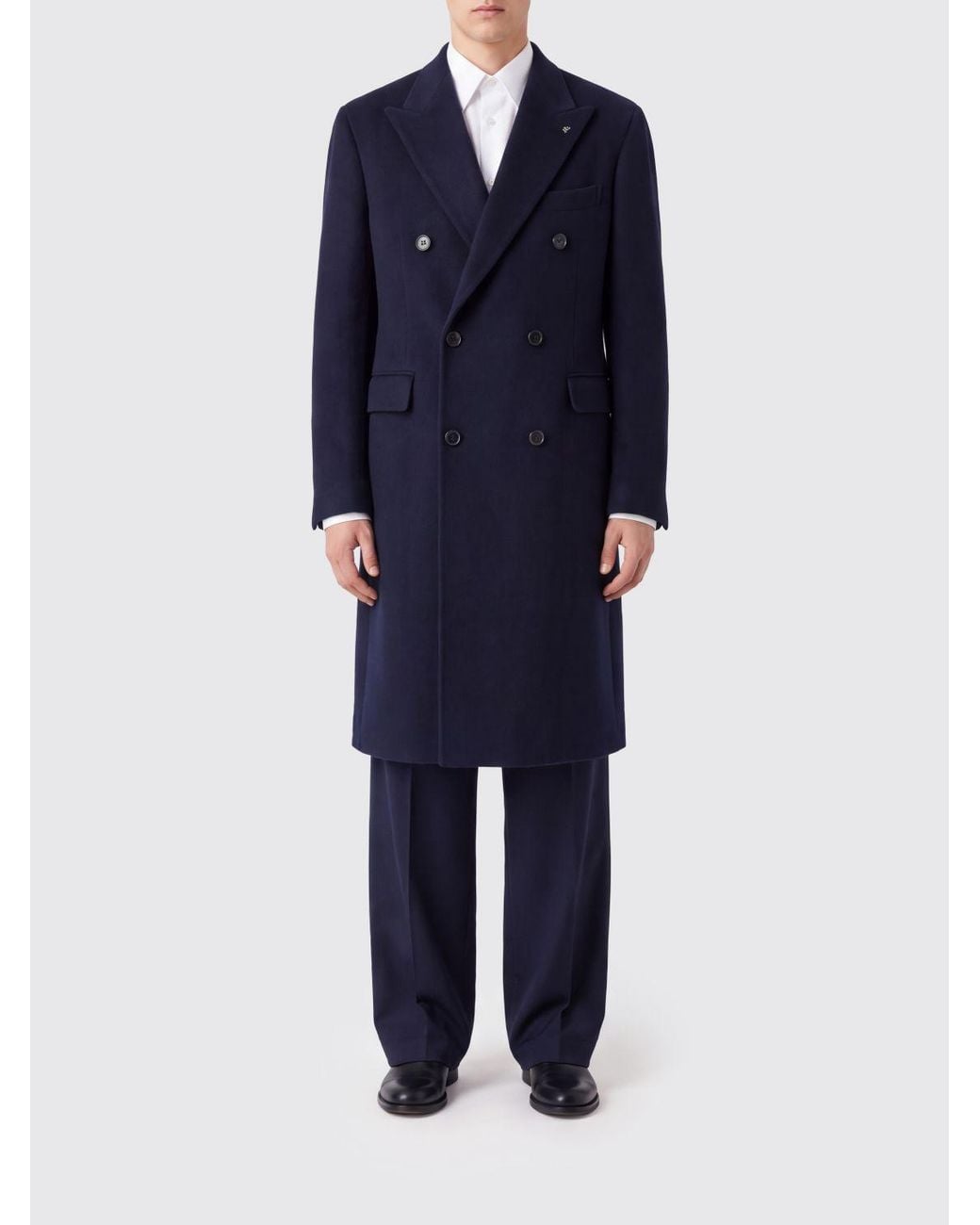 Tagliatore Blue Knee-Length Double-Breasted Wool Coat With Peak Lapels for men