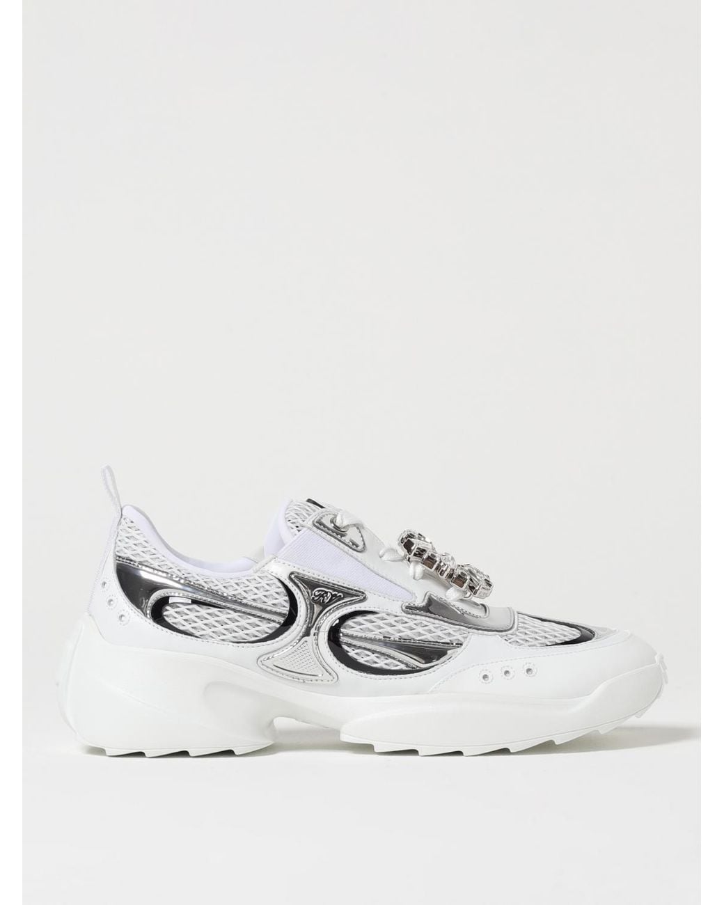 Roger Vivier White Leather And Mesh Sneakers With Jewel Buckle