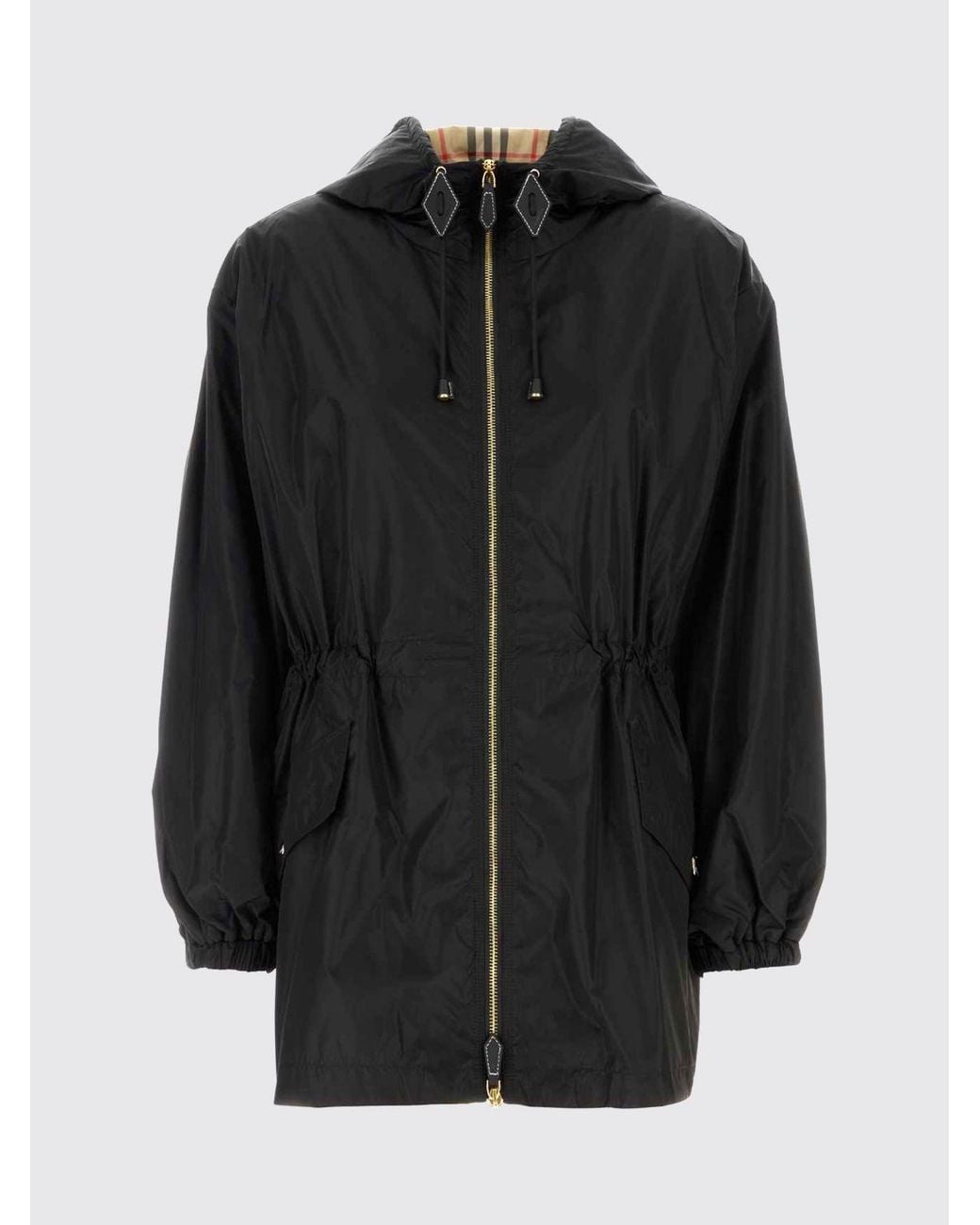 Burberry Blue Cropped Hooded Nylon Windbreaker Jacket With Zip Fastening