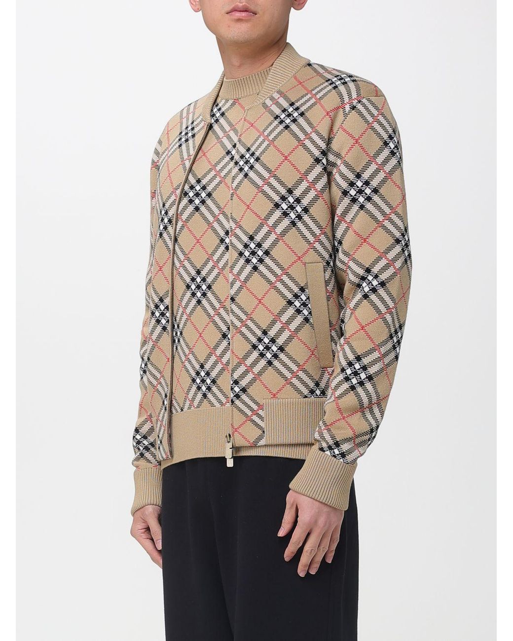 Burberry Natural Cotton Blend Cardigan With Vintage Check Motif for men