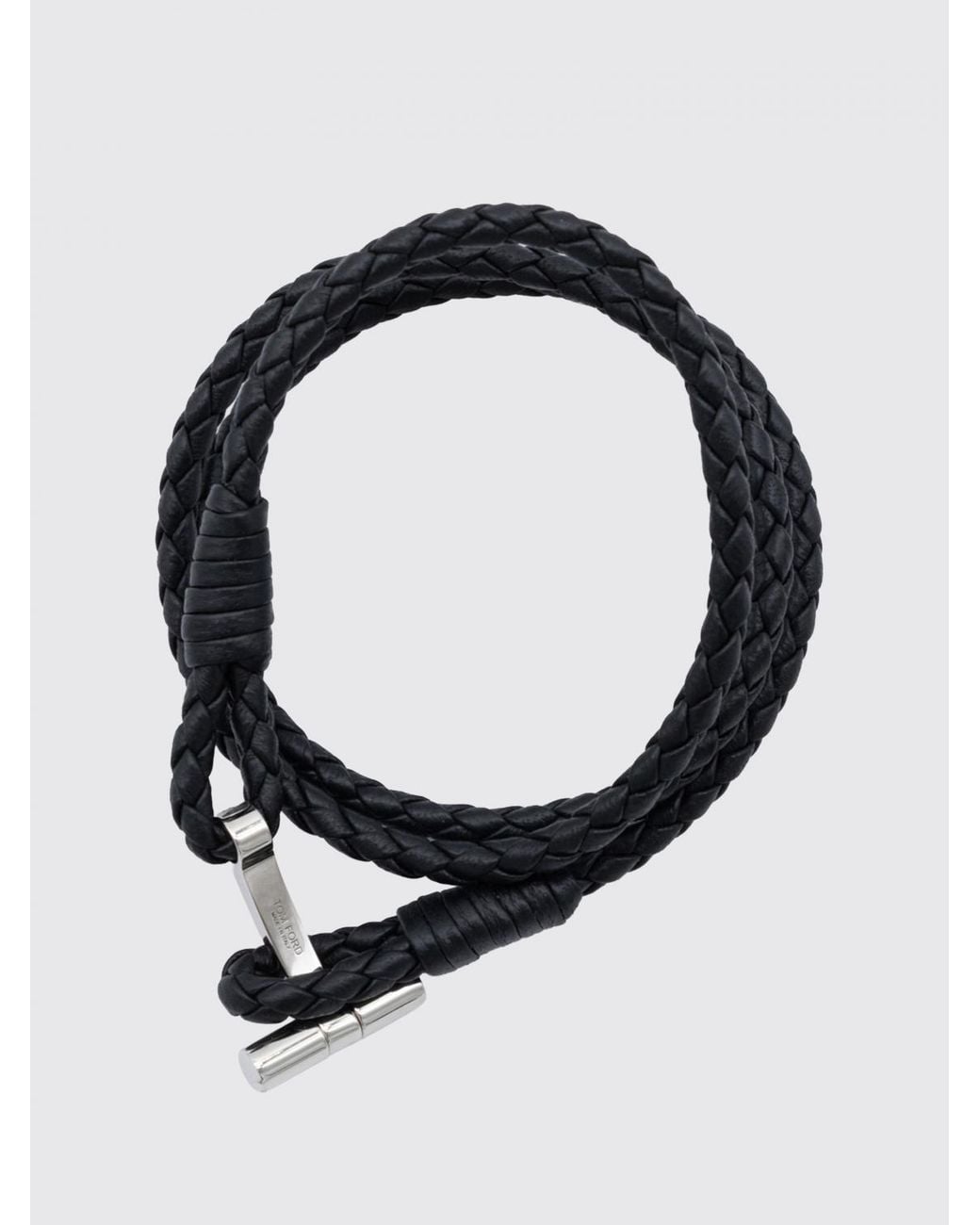 Tom Ford White Multi-Strand Woven Calfskin Leather Bracelet With Logo for men