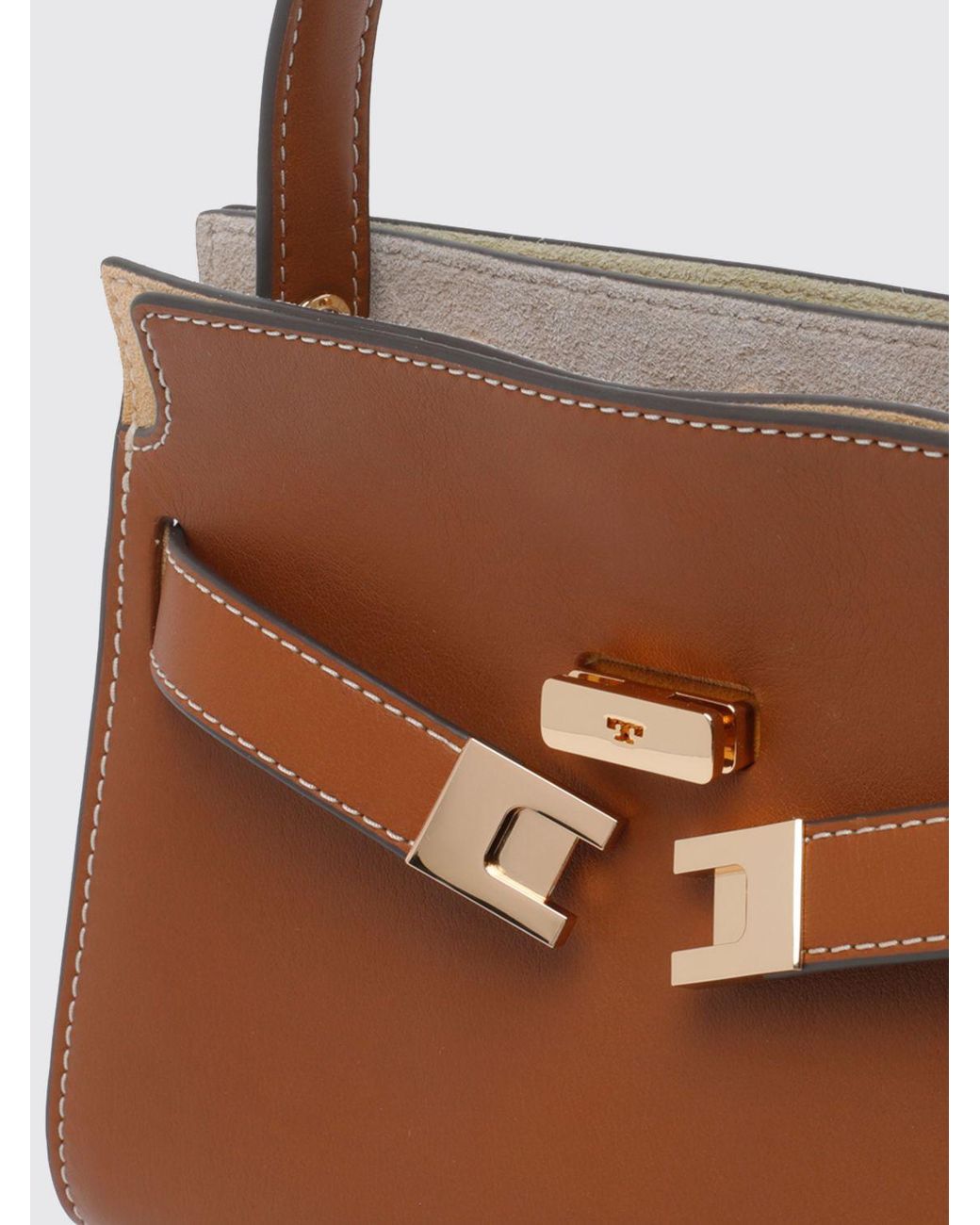 Tory Burch Brown Lee Radziwill Smooth Calfskin Mini Top Handle Bag