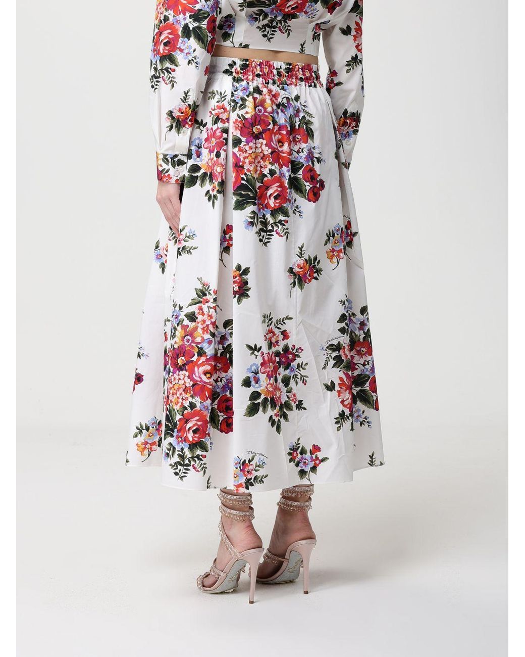 Dolce & Gabbana White Dolce &Amp Gabbana Printed Poplin Midi Skirt